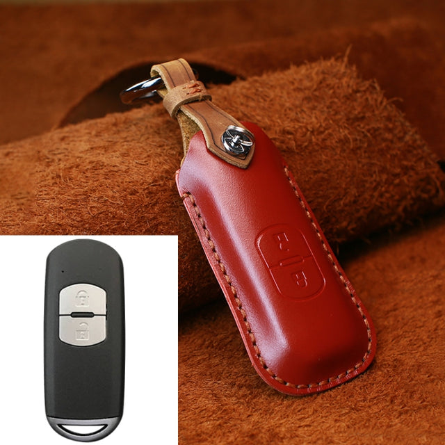 For Mazda Old Style Hallmo Car Cowhide Leather Key Protective Cover Key Case, Two Keys Version(Red)