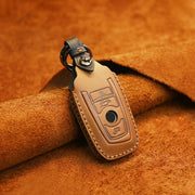 For BMW Old Style Car Cowhide Leather Key Protective Cover Key Case, Three Keys Version (Brown)