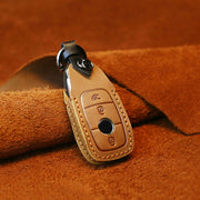 For Mercedes-Benz New Style Car Cowhide Leather Key Protective Cover Key Case (Brown)