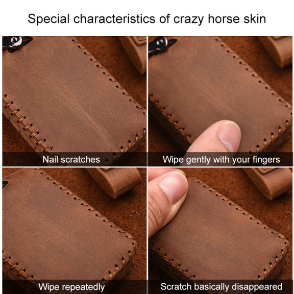 For Volvo Single Slit Style Car Cowhide Leather Key Protective Cover Key Case (Black)