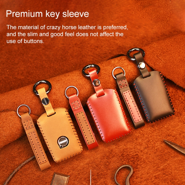For Volvo Single Slit Style Car Cowhide Leather Key Protective Cover Key Case (Red)