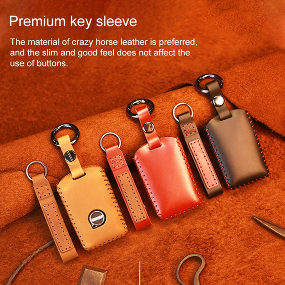 For Volvo Single Slit Style Car Cowhide Leather Key Protective Cover Key Case (Red)