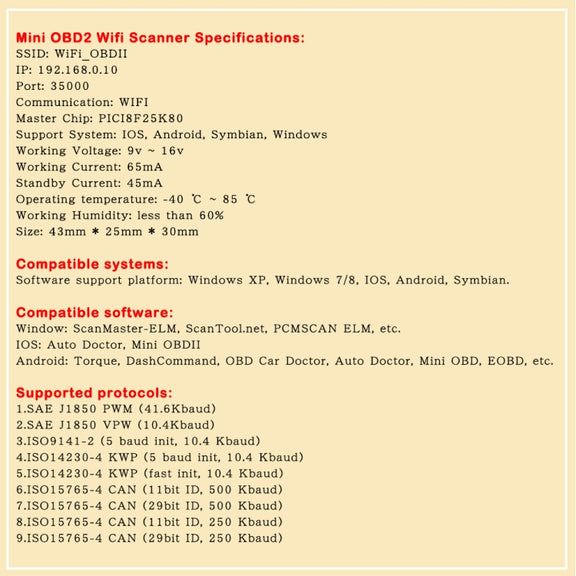 OBD2 WIFI Mini Car Detector Car Fault Diagnostic Tool