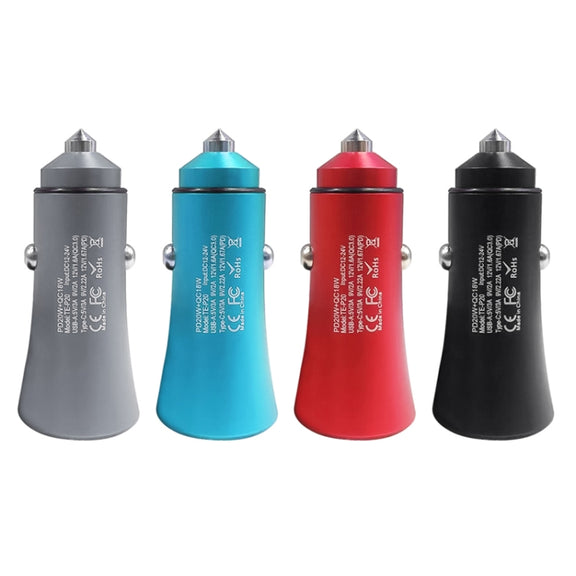 2pcs PD 20W Aluminum Alloy Dual Interface Car Fast Charger (Blue)