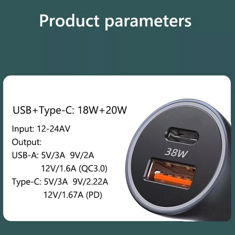 2pcs PD 20W Aluminum Alloy Dual Interface Car Fast Charger (Grey)