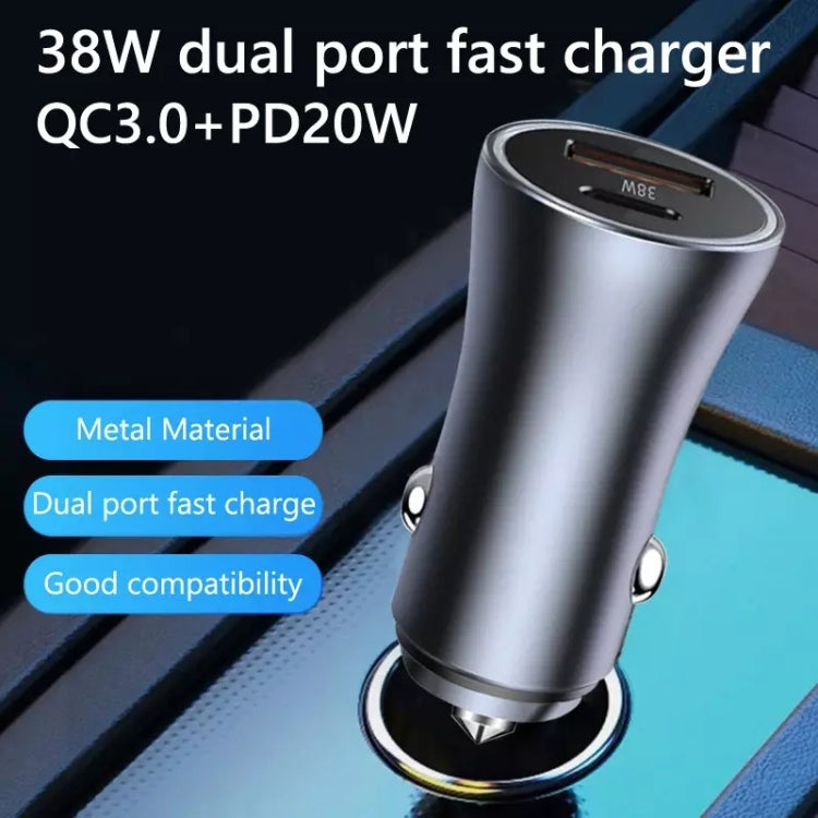 2pcs PD 20W Aluminum Alloy Dual Interface Car Fast Charger (Grey)