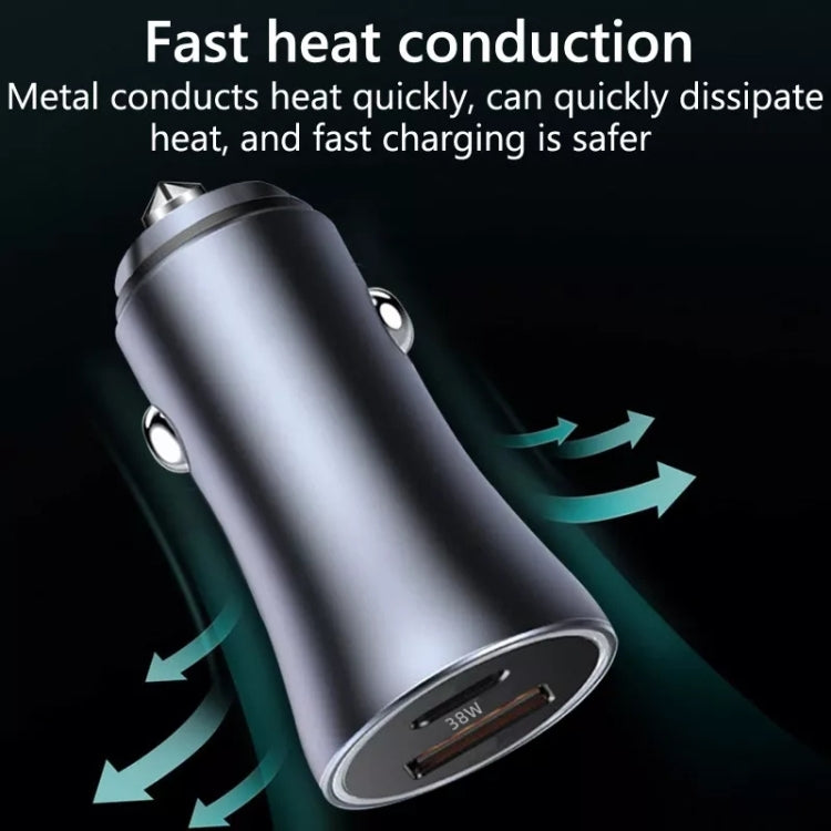 2pcs PD 20W Aluminum Alloy Dual Interface Car Fast Charger (Blue)
