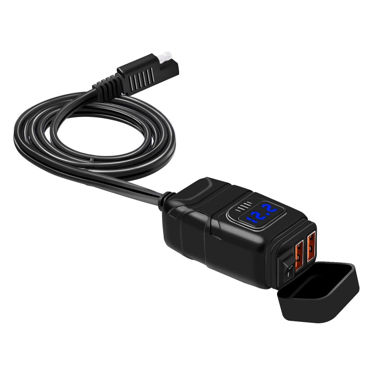 Universal Car Super Quick Dual Port USB Charger Power Outlet Adapter with LED Digital Voltmeter(Blue Light)