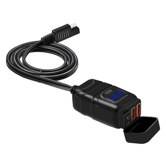 Universal Car Super Quick Dual Port USB Charger Power Outlet Adapter with LED Digital Voltmeter(Blue Light)