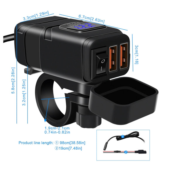 Universal Car Super Quick Dual Port USB Charger Power Outlet Adapter with LED Digital Voltmeter(Blue Light)