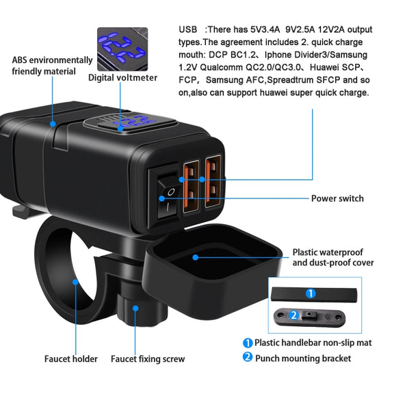 Universal Car Super Quick Dual Port USB Charger Power Outlet Adapter with LED Digital Voltmeter(Blue Light)