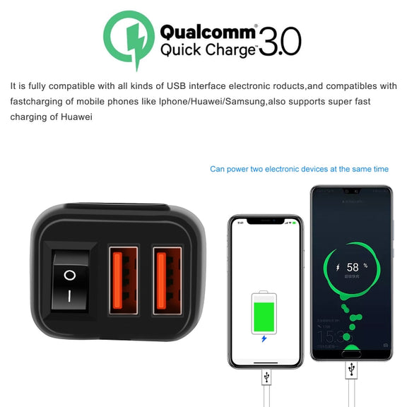 Universal Car Super Quick Dual Port USB Charger Power Outlet Adapter with LED Digital Voltmeter(Red Light)
