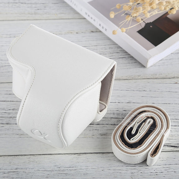 Full Body Camera PU Leather Case Bag with Strap for Sony A6000 / A6300 / Nex 6(White)