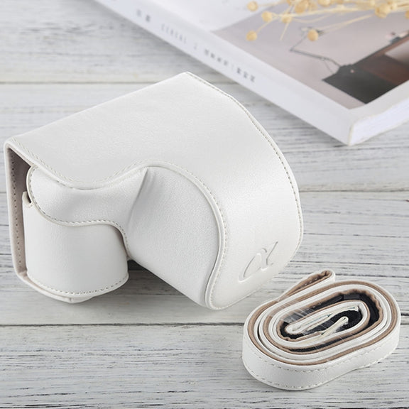 Full Body Camera PU Leather Case Bag with Strap for Sony A6000 / A6300 / Nex 6(White)