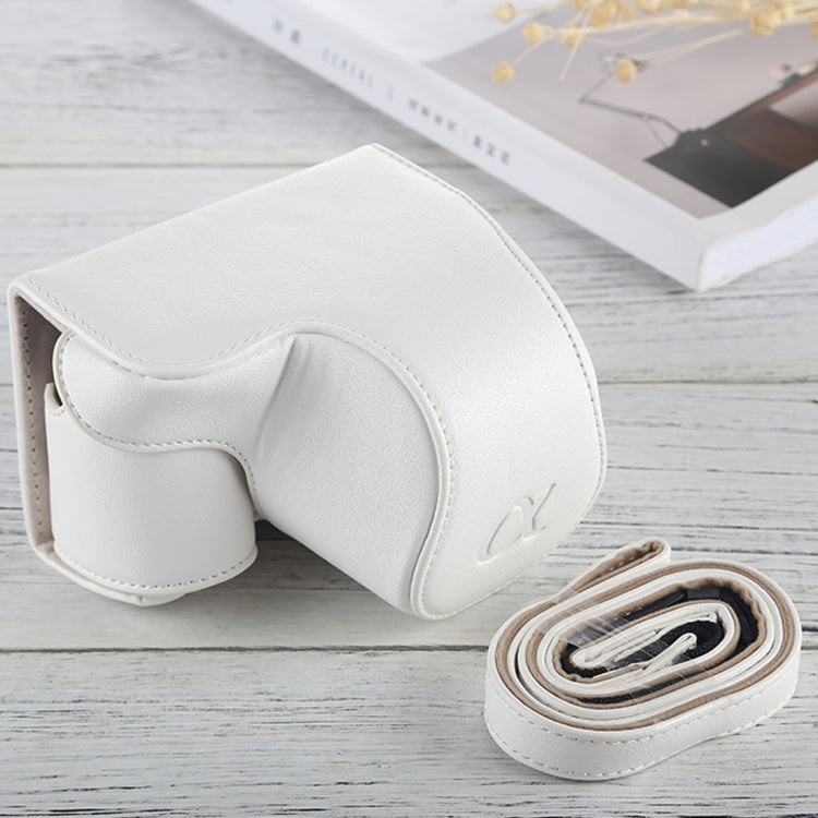 Full Body Camera PU Leather Case Bag with Strap for Sony A6000 / A6300 / Nex 6(White)