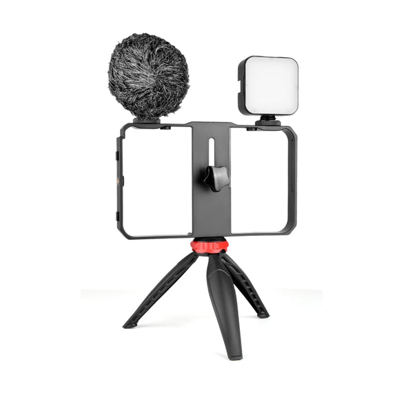 YELANGU PC204 YLG1801D Vlogging Live Broadcast LED Selfie Light Smartphone Video Rig Handle Stabilizer Bracket Kits with Microphone & Tripod
