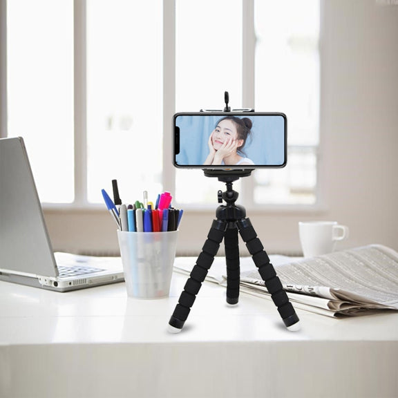 Mini Octopus Flexible Foam Tripod Holder with Phone Clamp & Remote Control(Black)