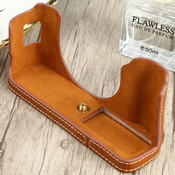 1/4 inch Thread PU Leather Camera Half Case Base for FUJIFILM X100V (Brown)