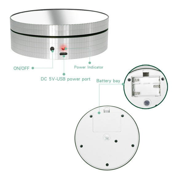 12cm 360 Degree Rotating Turntable Mirror Electric Display Stand Video Shooting Props Turntable, Load: 3kg (Silver)