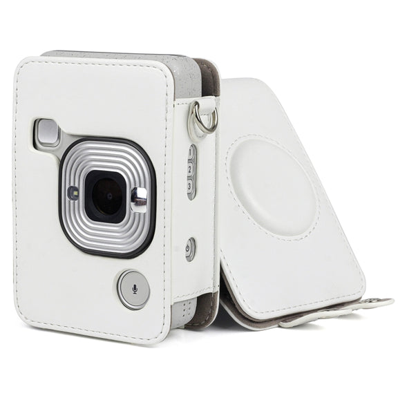 Full Body Camera Retro PU Leather Case Bag with Strap for FUJIFILM instax mini Liplay (White)