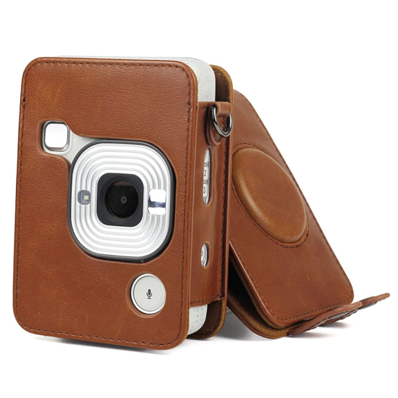 Full Body Camera Retro PU Leather Case Bag with Strap for FUJIFILM instax mini Liplay (Brown)