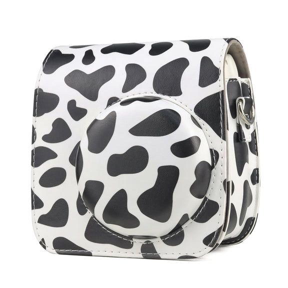 Milk Cow Full Body PU Leather Case Camera  Bag with Strap for FUJIFILM instax mini 7+