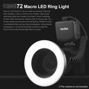 Godox Ring72 Macro Ring 48 LED Flash Light with 8 Different Size Adapter Rings(Black)