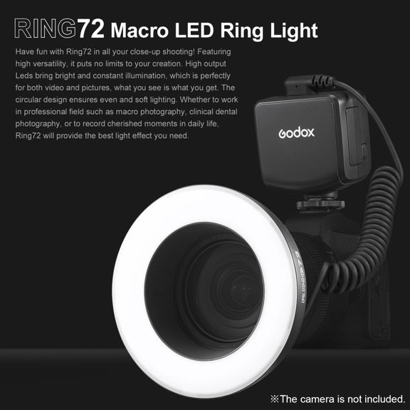 Godox Ring72 Macro Ring 48 LED Flash Light with 8 Different Size Adapter Rings(Black)