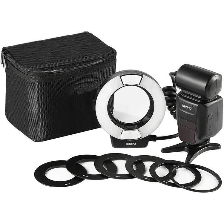 TRIOPO TR-15EX Macro Ring TTL Flash Light with 6 Different Size Adapter Rings For Canon E-TTL(Black)
