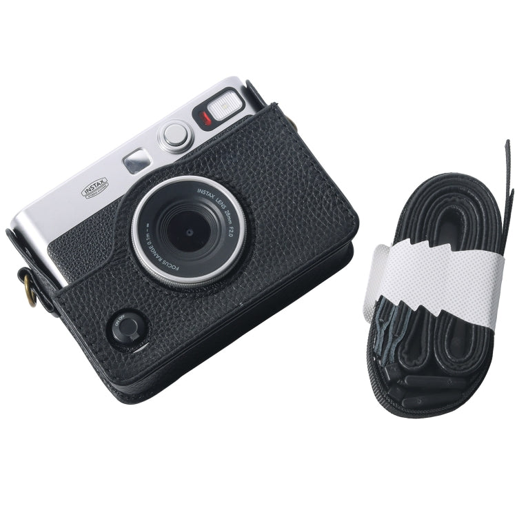 For FUJIFILM instax mini Evo Full Body Camera Genuine Leather Case Bag with Strap(Black)