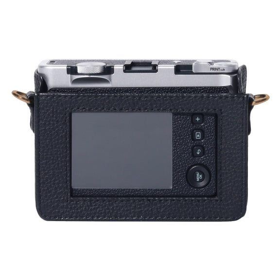 For FUJIFILM instax mini Evo Full Body Camera Genuine Leather Case Bag with Strap(Black)