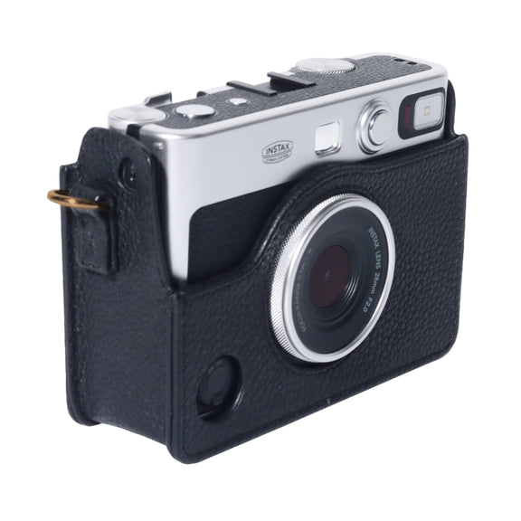 For FUJIFILM instax mini Evo Full Body Camera Genuine Leather Case Bag with Strap(Black)