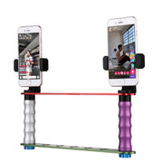 Smartphone Live Broadcast Bracket Dual Hand-held Selfie Mount Kits with 2x Phone Clips, For iPhone, Galaxy, Huawei, Xiaomi, HTC, Sony, Google and other Smartphones