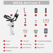 MOZA AirCross S 3 Axis Foldable Handheld Gimbal Stabilizer for DSLR Cameras and Smart Phone (White)