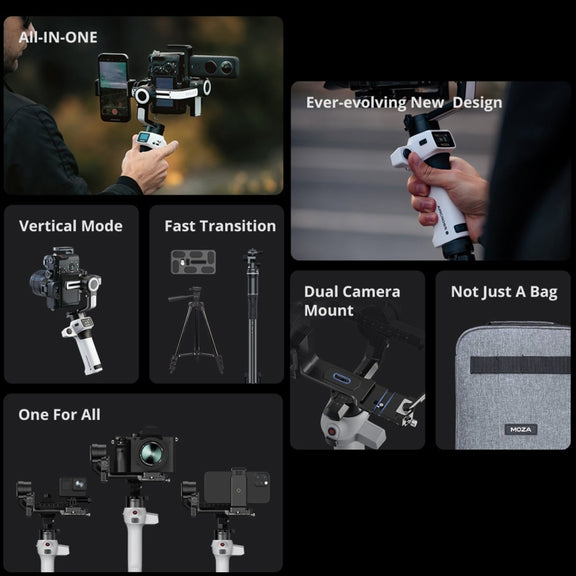 MOZA AirCross S 3 Axis Foldable Handheld Gimbal Stabilizer for DSLR Cameras and Smart Phone (White)