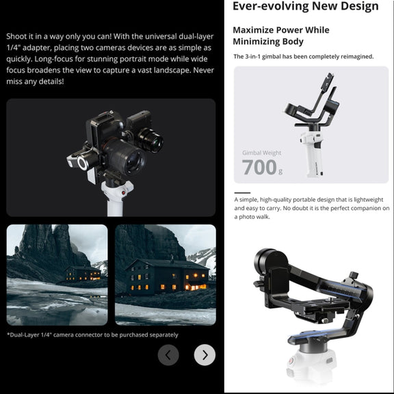 MOZA AirCross S 3 Axis Foldable Handheld Gimbal Stabilizer for DSLR Cameras and Smart Phone (White)