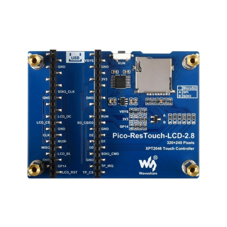 WAVESHARE 2.8 inch 262K Colors 320 x 240 Pixel Touch Display Module for Raspberry Pi Pico, SPI Interface