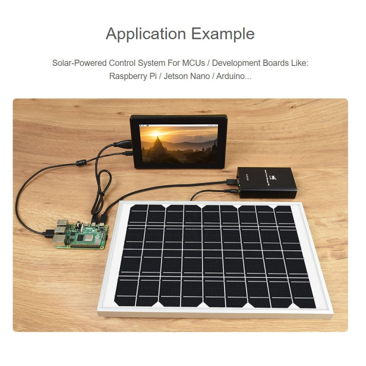 Waveshare Solar Power Manager, Embedded 10000mAh Li-Po Battery, Support 6V~24V Solar Panels (Black)
