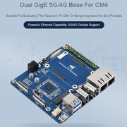 Waveshare Dual Gigabit Ethernet 5G / 4G Base Board for Raspberry Pi CM4