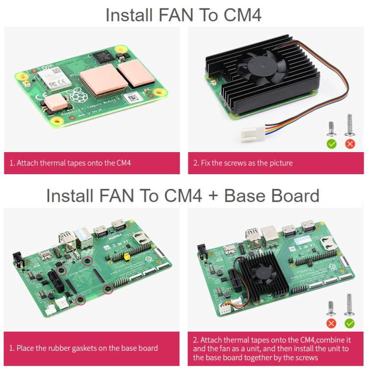 Waveshare Dedicated All-in-One 3007 Cooling Fan for Raspberry Pi CM4, Speed Adjustable, with Thermal Tapes