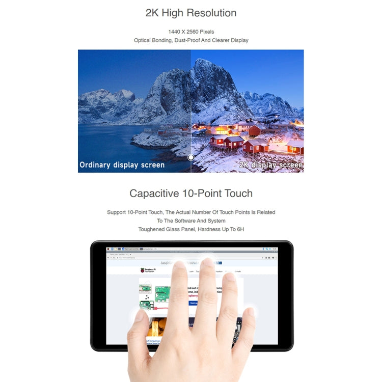 Waveshare 5.5 inch 1440 x 2560 2K Capacitive Touch LCD Display IPS Screen for Raspberry Pi , HDMI Interface