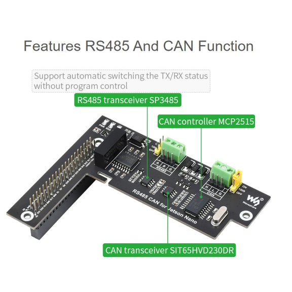 Waveshare RS485 CAN Expansion Board for Jetson Nano, Digital Isolation, Built-In Protection Circuit