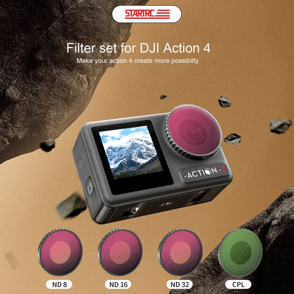 For DJI Action 4 STARTRC 4 in 1 ND8 + ND16 + ND32 + CPL Lens Filter