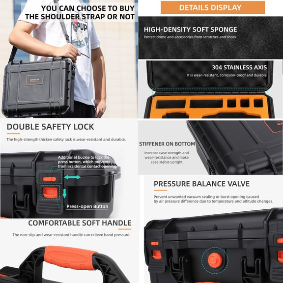 For DJI Mini 4 Pro Sunnylife Safety Carrying Case Water-resistant Shock-proof Hard Travel Case (Black)