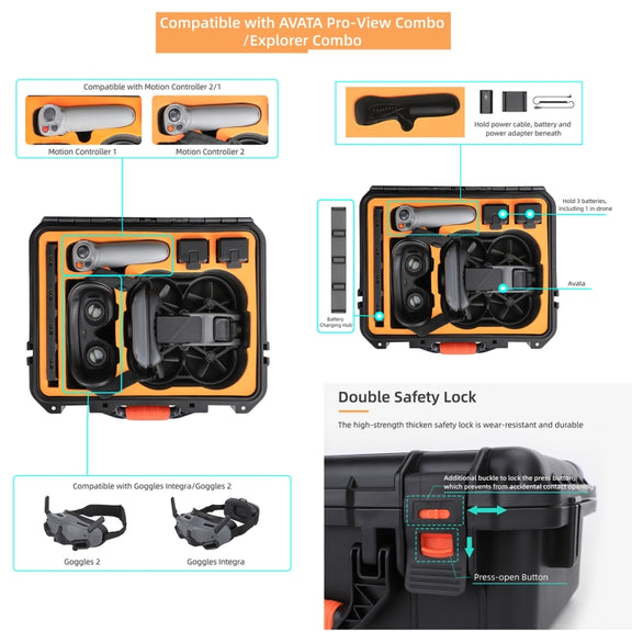 For DJI Avata Sunnylife AQX-6-U Upgraded Water-resistant Shockproof Safety Carry Case Storage Bag (Black)