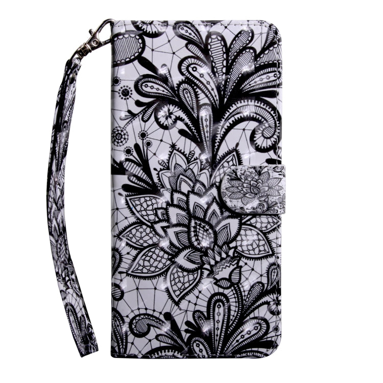 3D Painting Pattern Coloured Drawing Horizontal Flip TPU + PU Leather Case with Holder & Card Slots & Wallet, For:For Galaxy A40(Black Lace)
