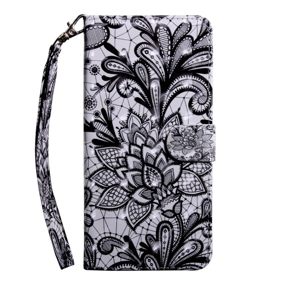 3D Painting Pattern Coloured Drawing Horizontal Flip TPU + PU Leather Case with Holder & Card Slots & Wallet, For:For Galaxy A40(Black Lace)