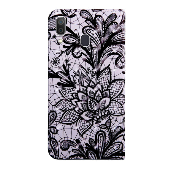 3D Painting Pattern Coloured Drawing Horizontal Flip TPU + PU Leather Case with Holder & Card Slots & Wallet, For:For Galaxy A40(Black Lace)