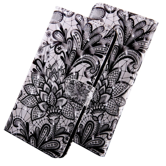 3D Painting Pattern Coloured Drawing Horizontal Flip TPU + PU Leather Case with Holder & Card Slots & Wallet, For:For Galaxy A40(Black Lace)