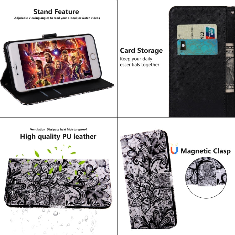 3D Painting Pattern Coloured Drawing Horizontal Flip TPU + PU Leather Case with Holder & Card Slots & Wallet, For:For Galaxy A40(Black Lace)